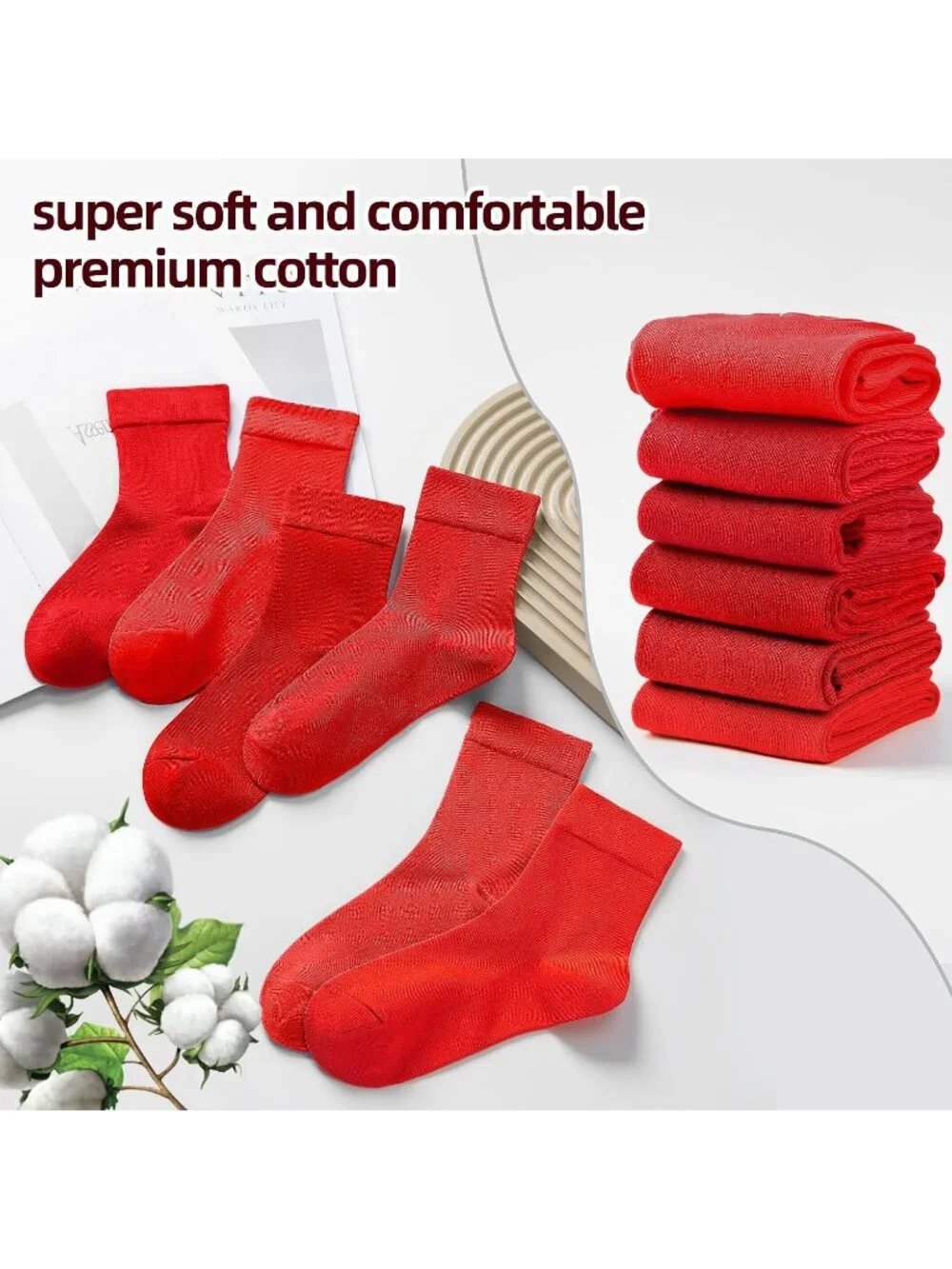 🧦Women's Dark Red 6 Pairs Thin Above Ankle Socks Cotton Crew Socks